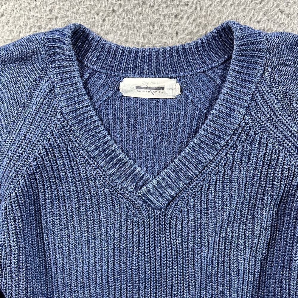 Guideboat Co Women's Large Blue Cotton Chunky Knit Sweater V-Neck Cropped Peru - Picture 3 of 7